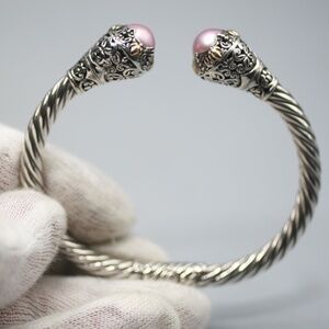 Robert Manse Bali Sterling Silver & 18K Gold Cable Cuff Bracelet w/PINK Pearl
